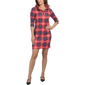 GRETCHEN SCOTT Three-quarter Sleeve Plaid Collared Mini Dress